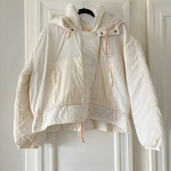 NWT Free People Cares Round And Round Puffer Jacket Ivory Brushed Sail Sz S - Picture 1 of 7